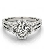 14K White Gold Semi Mount Engagement Ring Multi-Row Fits 0.5ct Solitaire