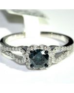 Blue Diamond Engagement Ring 10K White Gold 0.78ct Round accent diamonds