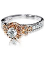 Engagement Ring Wedding Rose Gold White Gold 0.78ct Vintage designer 14K Halo