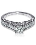 Vintage Engagement Ring Princess Cut Solitaire 0.4ct Designer Ornate
