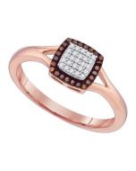 Rose Gold Brown Diamond Ring Split Shoulder Pave Set Real 0.14ctw Diamonds 10k Engagement Promise Ring