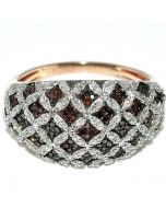Woven Rose Gold Red Diamond and White Diamond Domed Band Ring 12mm Wide .5ct New