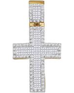 10kt Yellow Gold Mens Princess Diamond Raised Edge Cross Charm Pendant 1.00 Cttw 
