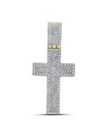10kt Yellow Gold Mens Princess Diamond Inset Christian Cross Charm Pendant 1-5/8 Cttw 