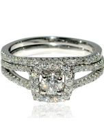 Halo Bridal Wedding Set Solitaire 0.8ct Real diamond 14K Whie Gold New matching