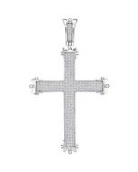 10kt White Gold Mens Diamond Christian Roman Cross Charm Pendant 1-5/8 Cttw 