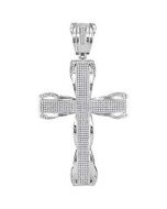 10kt White Gold Mens Diamond Flared Roman Cross Charm Pendant 1-1/2 Cttw 