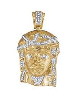 10k Yellow Gold High-Polish Mens Real Diamond Jesus Christ Piece Large Charm Pendant 1/4 Cttw 
