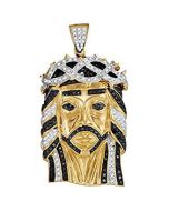 10kt Yellow Gold Mens Black Colored Diamond Jesus Christ Messiah Head Charm Pendant 1-1/4 Cttw 