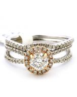 Bridal Wedding Set 1ctw 14k White Gold & Rose Vintage Inspired Solitaire 2pc Halo