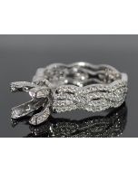 Diamond Semi Mount Engagement Ring Vintage 1ct 14k White Gold Fits Princess Cut