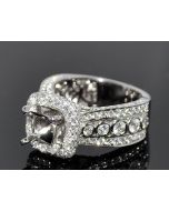 Diamond Semi Mount Wedding Engagement Ring Vintage 2.52ct 14k White Gold Halo