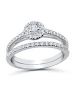 10k White Gold Engagement Ring Set 1/2ctw Halo Style 2pc Bridal Set