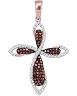 10K Rose Gold Cross With Cognac and White Diamonds Infinity Style 1/3cttw 32mm Tall