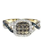 Diamond Anniversary Ring Cognac White and Blue Diamonds 10K Yellow Gold 9.4mm 0.5ct