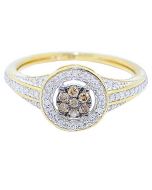1/4cttw Cognac and White Diamond Engagement Fashion Ring 10K Yellow Gold