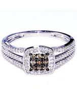 0.25ct Cognac And White Diamond Wedding Engagement Ring 10K White Gold
