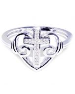 Cross With Heart Ring 0.1ct Diamond 10K White Gold