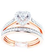 Heart Shaped Engagement Ring Set Rose Gold 0.5ct Diamond 2pc Set
