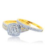 0.5ct Diamond Bridal Wedding Ring Set 10K Yellow Gold Halo 2pc Set 9.5mm Wide