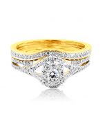 Brdial Wedding set Real diamonds 10K Yellow gold .45ct Vintage inspired pave 2pc
