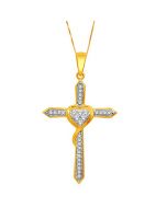 0.15ct Diamond Cross Pendant With Necklace Set With Heart 10K Yellow Gold