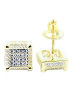 Stud Earrings 8mm Screw Back Cube Square Gold Finish Sterling-silver Cubic Zarcon Princess Cut Shaped