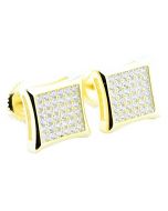 Kite Shaped Stud Earrings Sterling Silver Yellow Gold finish 9.5mm Wide Pave CZ Screw back
