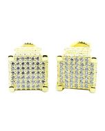 Cube Earrings 10mm Wide Screw Back Yellow Gold Finish Sterling Silver Screw Back Studs