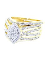 10K Yellow Gold Bridal Wedding Ring Set 11mm Wide Marquise Shape Pave Set 0.4ctw Diamonds