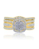 0.4ct Diamond Bridal Wedding Ring Set 10K Yellow Gold Cushion Shaped Top With Halo 2pc