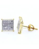 10K Yellow Gold Diamond Stud Earrings 8.25mm Wide 0.2ctw Diamonds Pave Screw Back