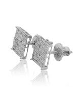 8.5mm Wide Princess Cut Style Square Diamond Stud Earrings Round Pave Set 0.35ctw