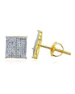 10K Gold Diamond Stud Earrings 8.5mm Wide Square Princess Shaped Pave Set Screw back