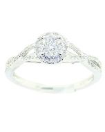 0.25ct Diamond Engagement Ring 10K White Gold Round Halo And Woven Sides 7mm Wide
