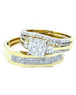 0.75ctw Diamond His and Her Trio Rings Set 10K Yellow Gold 13mm Wide