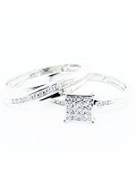 10K White Gold Bridal Trio Rings Set His and Her Rings 0.25ctw Diamonds