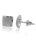 10K White Gold Diamond Stud Earrings Pave Set 8mm Wide Screw Back 0.18ctw