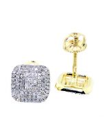 9mm Wide Layed Diamond Stud Earrings 10K Yellow Gold 0.32ctw Screw Back Pave