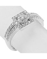 10K White gold 0.6ct Diamond Square Halo Bridal Engagement Ring 8mm Wide