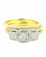 0.5ct Diamond Wedding Set 3pc 10K Yellow Gold 3 Stone Style Halo 7mm Wide