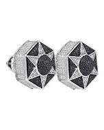 0.19ctw Diamond Earrings Black And White 16mm Wide Extra Large Fashion Studs