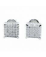 0.3ctw Diamond Earrings Cube Dice Shaped Pave Set Silver 7.5mm Wide Screw Back