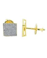 0.2CT Diamond Earrings Yellow Silver 7.75mm Wide Screw Back Square Pave Set