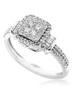 0.49ct Diamond Engagement Ring 10K White Gold Round and Baguette Cut 8.5mm Wide