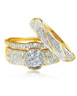 His and Her Trio Rings Set 0.54ct Diamonds 10k Yellow Gold Pave Set 3pc Set
