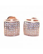 Mens Or Womens Stud Earrings Rose-Gold-Tone Square Shaped CZ Screw Back 8.5MM