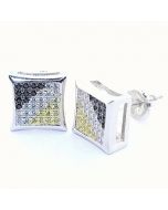 Mens Stud Earrings Sterling Silver Yellow Black White Kite Shaped CZ Screw Back 10MM