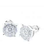 Stud Earrings Sterling Silver Round Stud Earrings CZ Screw Back 9.5MM