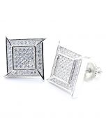 Mens Stud Earrings Sterling Silver XL Fashion Earrings With CZ Screw Back 12MM